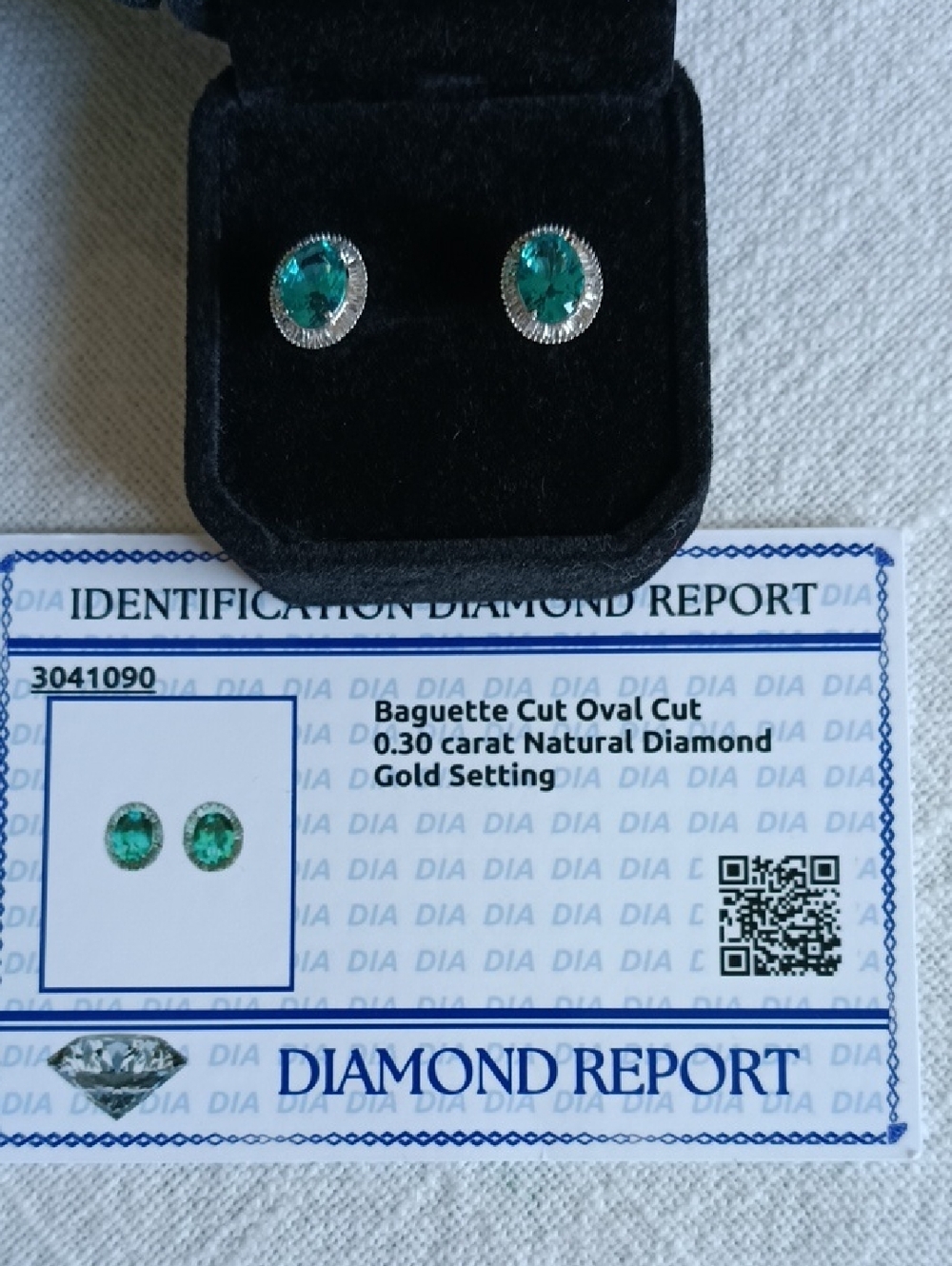2.10ct Paraiba With .30ct Baguette Diamond Oval Teal Gem Halo Stud Earrings